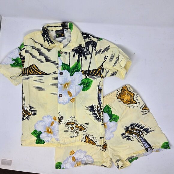Vintage Aloha Kids Hawaiin Shirt and Shorts Set Tropical Vacation Summer - Picture 1 of 7